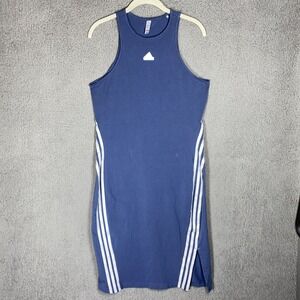 ADIDAS Women's Sz M Future Icons 3-Stripes Tank Dress Light Blue White Stripes